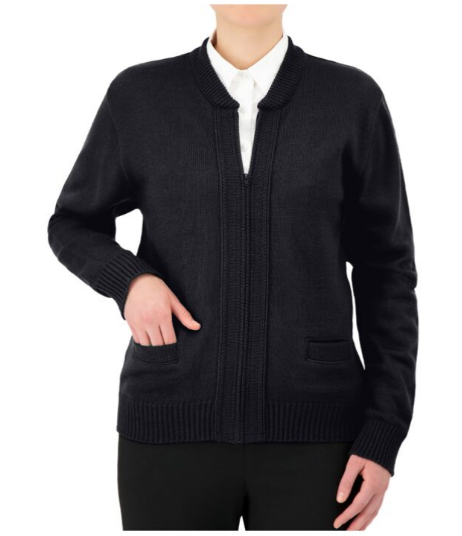 Cobmex Women's Crew Neck Long Sleeve Zip Front Cardigan with Pockets, Ribbed Waistband and Cuffs
