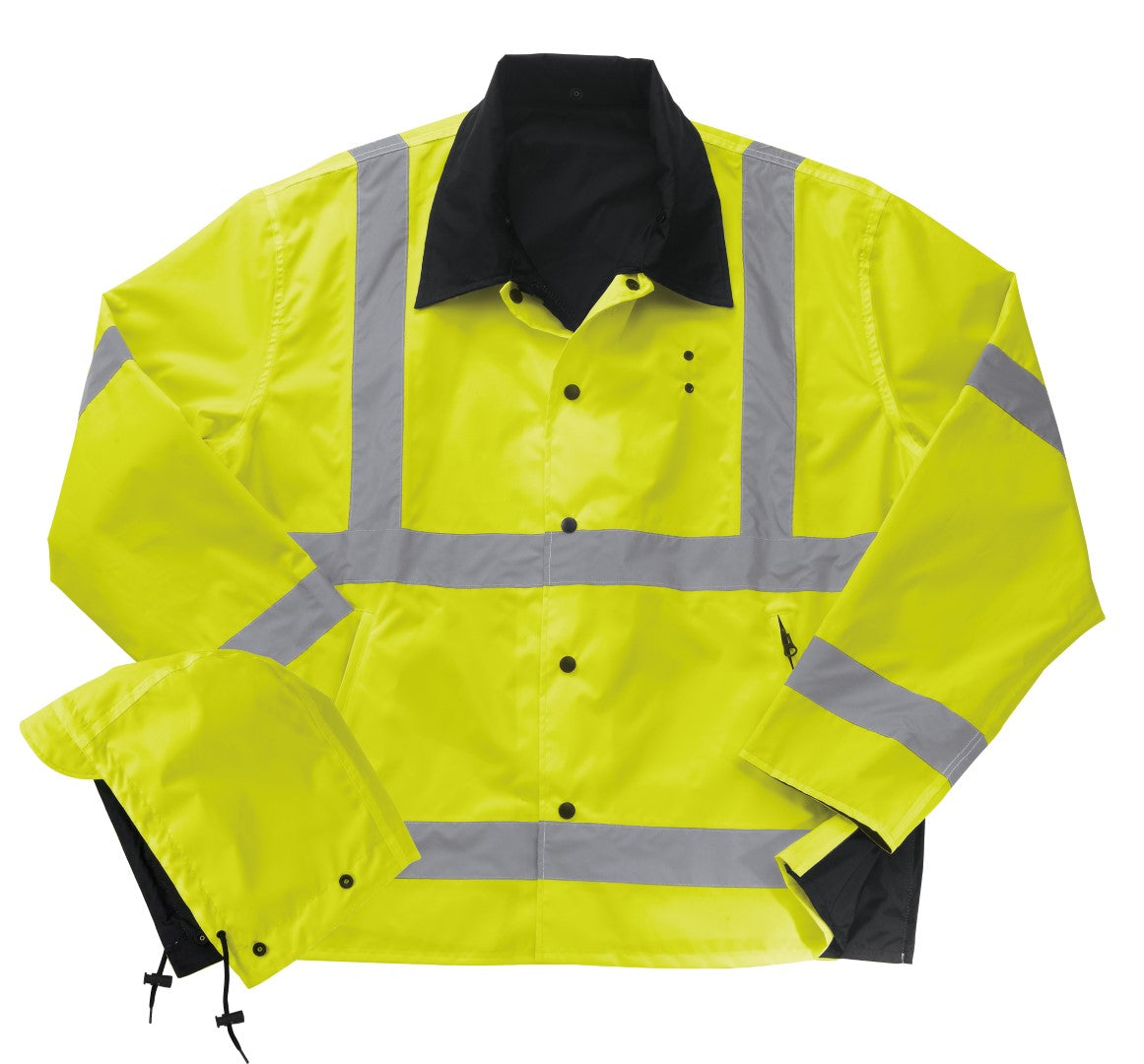 Liberty Uniform ANSI 3, Reversible Police Rain Jacket w/Hood Fluorescent Yellow/Black