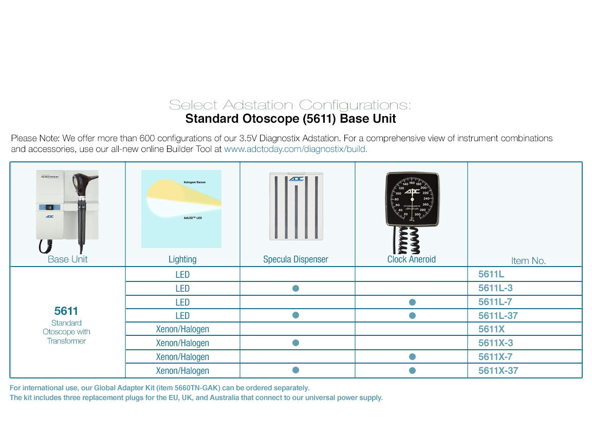 ADC Adstation™ 5611- 3.5V Wall Standard Otoscope