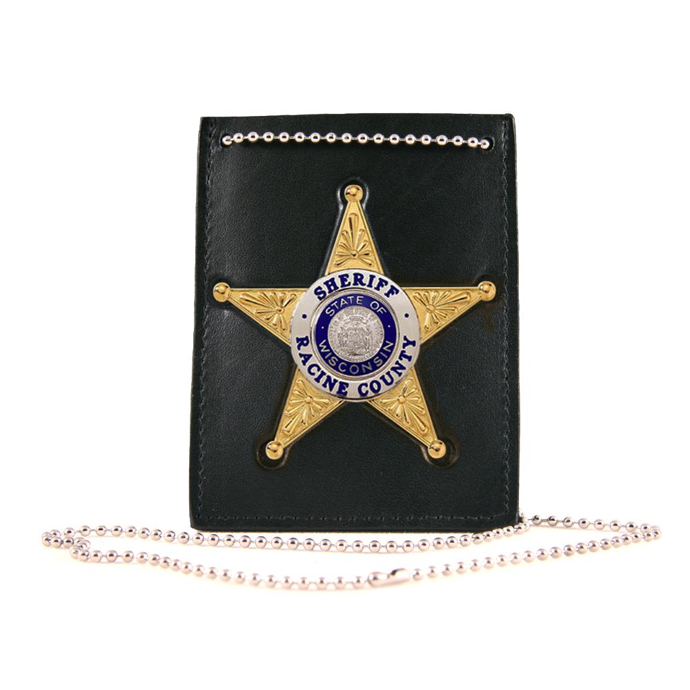 Boston Leather Neck Chain ID Holder with Recessed Badge Cutout