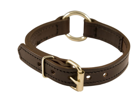 Boston Leather 1" Center Ring K-9 Leather Collar w/ Decorative Stitching