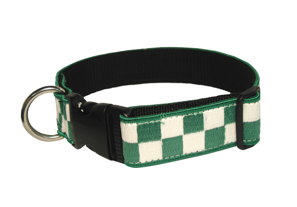 Boston Leather 1-1/2" K-9 Green & White Nylon Collar