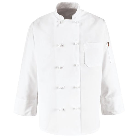 Red Kap Ten Knot Button Chef Coat with Thermometer Pocket - White