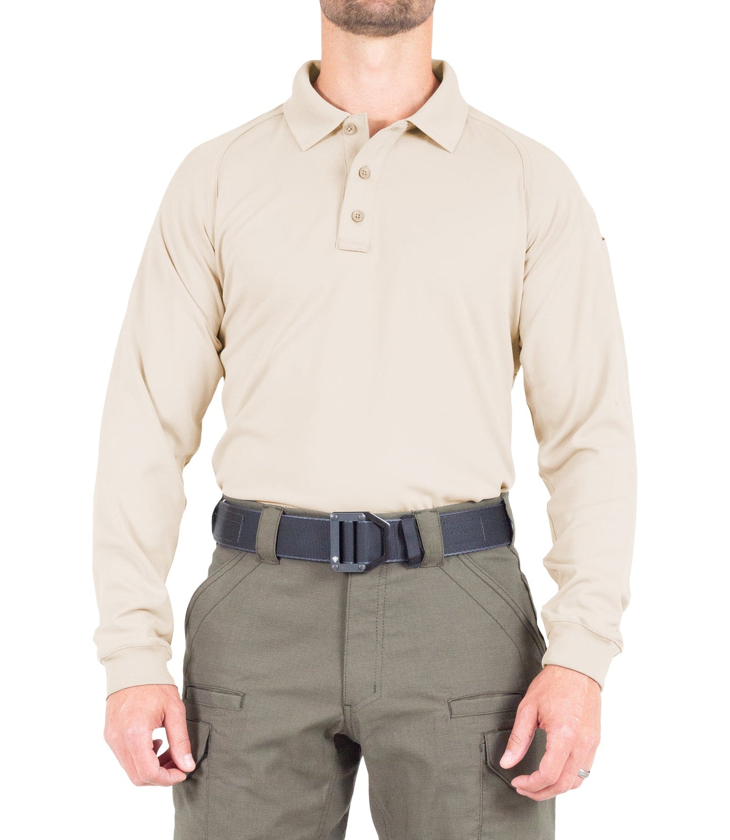 First Tactical Men's Performance Long Sleeve Polo - Silver Tan