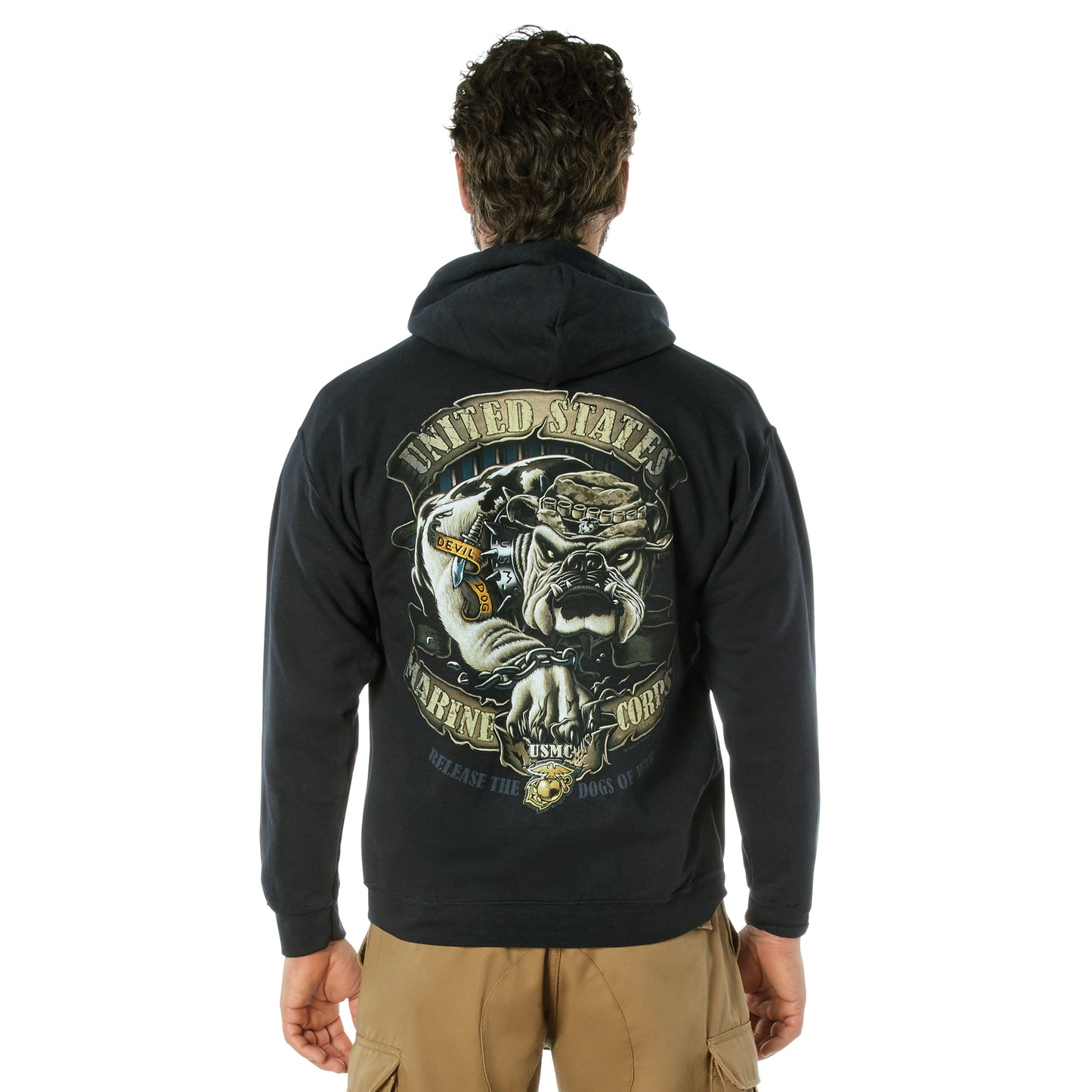 Rothco Black Ink U.S.M.C. Bulldog Hooded Pullover Sweatshirt