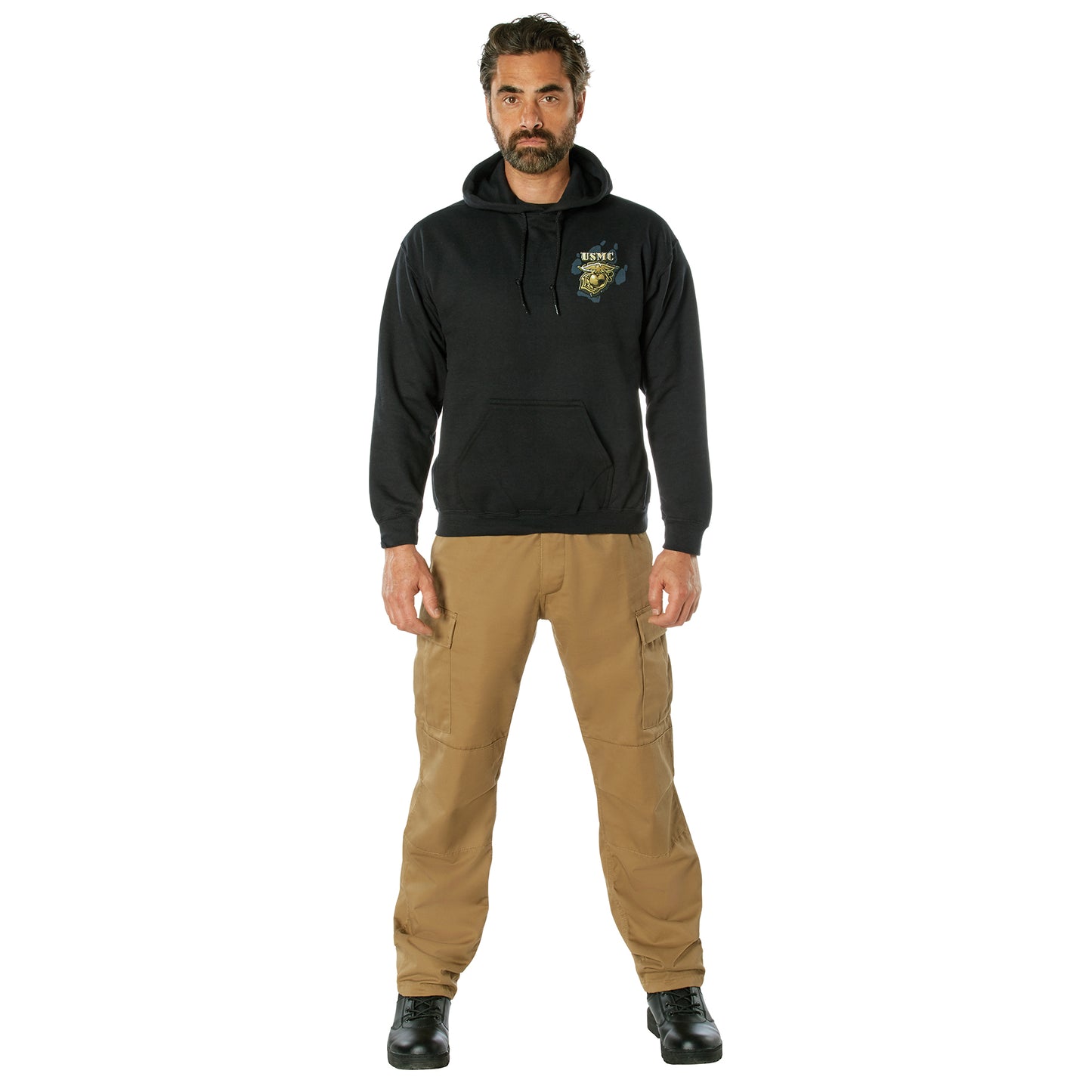 Rothco Black Ink U.S.M.C. Bulldog Hooded Pullover Sweatshirt