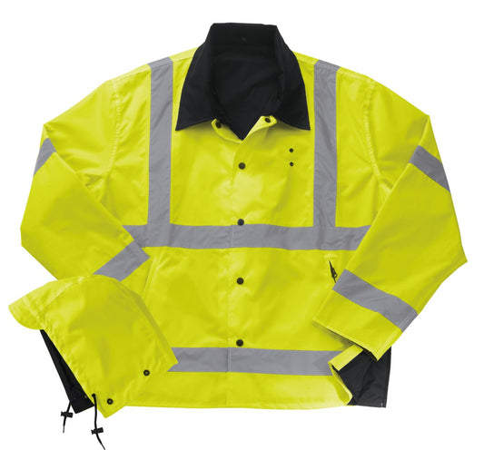 Liberty Uniform ANSI 3, Reversible Police Rain Jacket w/Hood Fluorescent Yellow/Black