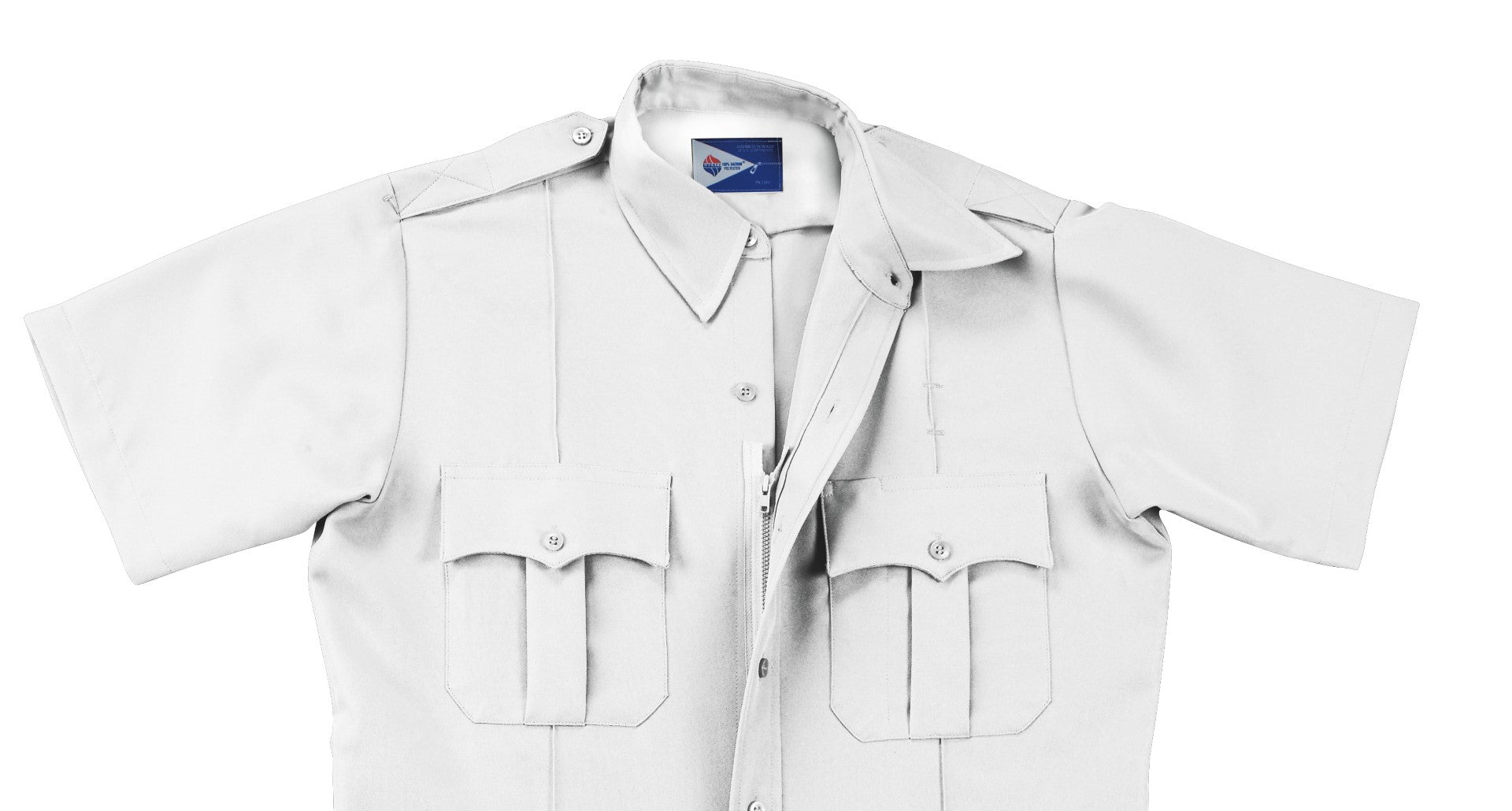Liberty Uniform S/S Zipper Shirt, 100% Polyester - White