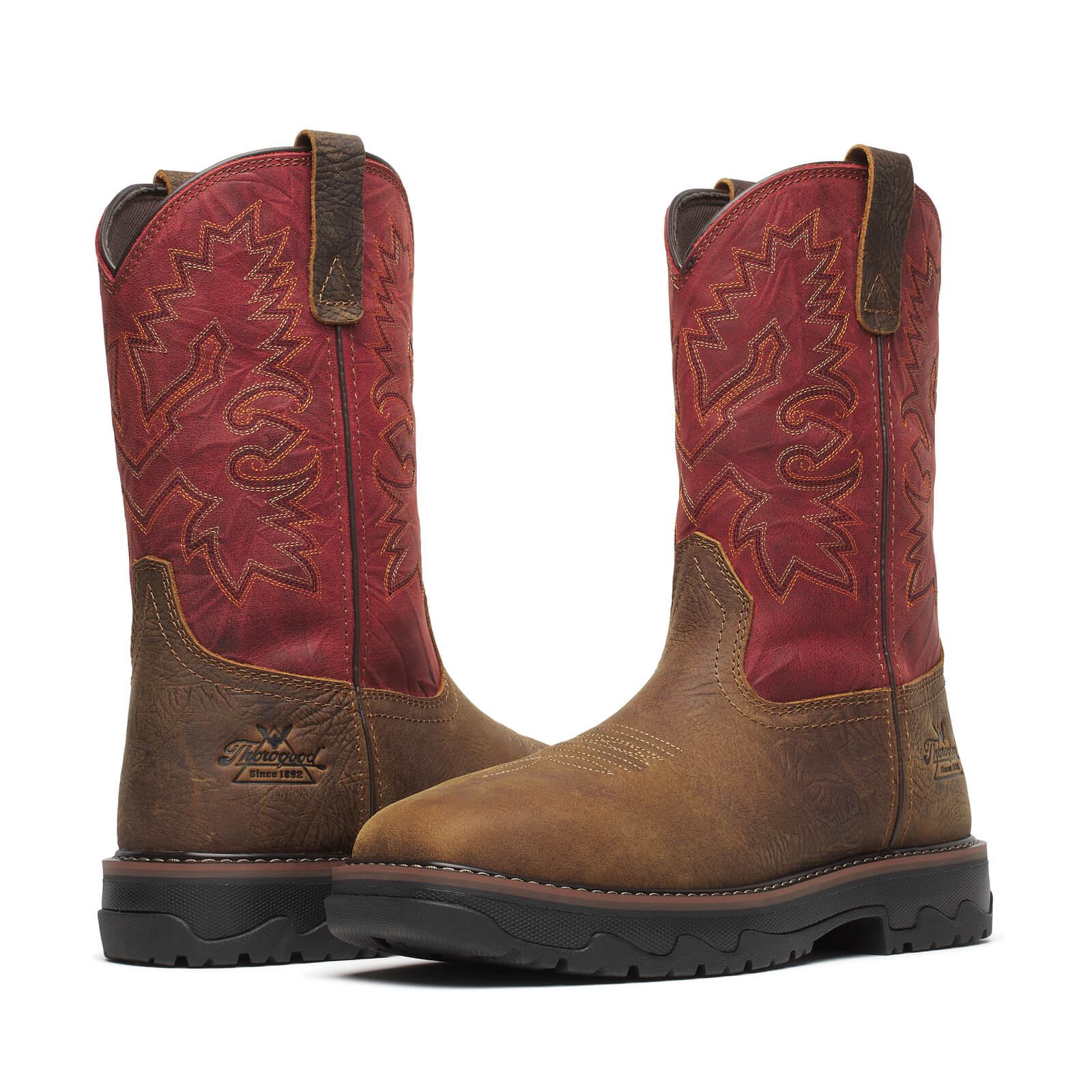 Thorogood Buffalo Ridge – WP 11″ Brown/Scarlet Nano Sq Toe