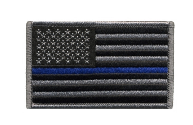 Thin Blue Line U.S. Flag Patch, Blue Stripe, Grey/Blue/Black, 3-3/8x2"