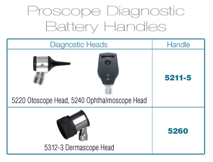 ADC Proscope™ Handles- 2.5v Portable Battery Handles for 5220 Otoscope Head, 5240 Ophthalmoscope Head