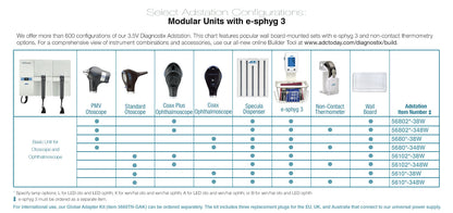 ADC Adstation™ 5610-38W- 3.5V Modular Diagnostix Wall System with e-sphyg 3, Standard Otoscope, Coax Ophth, Dispenser, Thermometer, W.Board