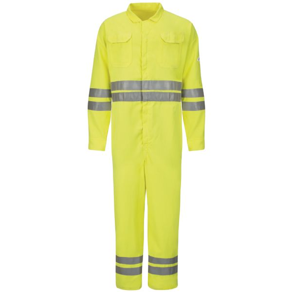 Bulwark Men's Lightweight FR Hi-Visibility Deluxe Coverall with Reflective Trim - Yellow/Green