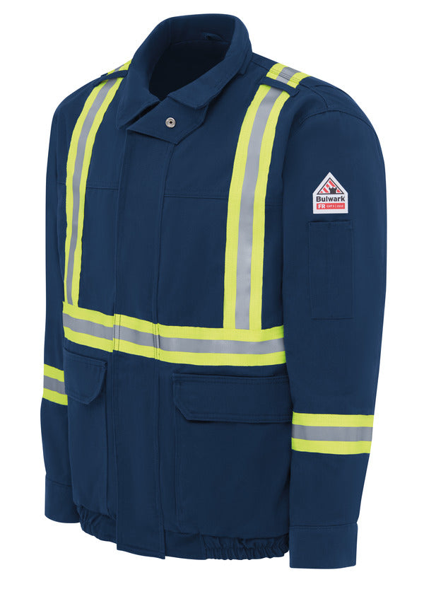 Bulwark Men's Lined Bomber Jacket with Reflective Trim - Navy