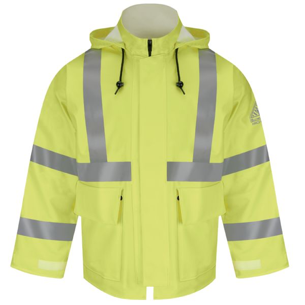 Bulwark Men's FR Hi-Visibility Rain Jacket with Hood - Yellow/Green