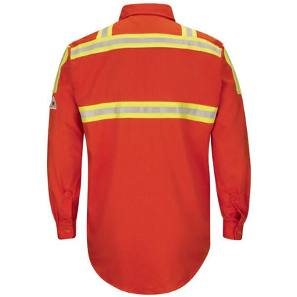 Bulwark Men's Midweight FR Enhanced Visibility Uniform Shirt with Silver/Yellow Striping - Orange