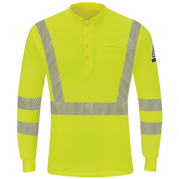 Bulwark Men's Hi-Visibility Lightweight Long Sleeve Henley - Yellow/Green