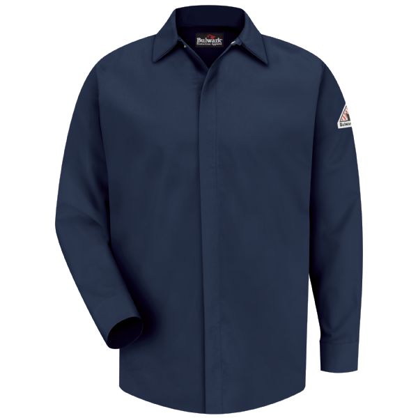 Bulwark Men's Midweight FR Pocketless Concealed-Gripper Work Shirt - Navy