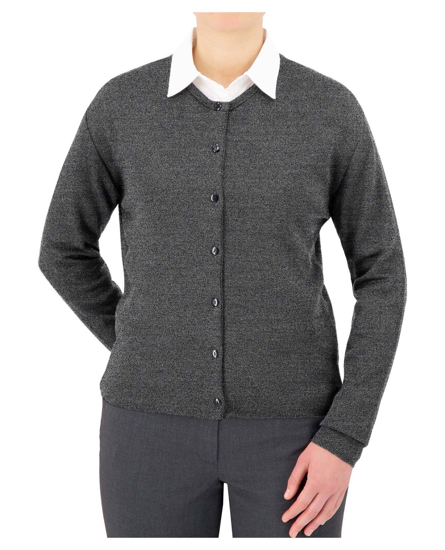 Cobmex Ladies “Cashmere”-Like Jewel Neck Cardigan - Executive Grey