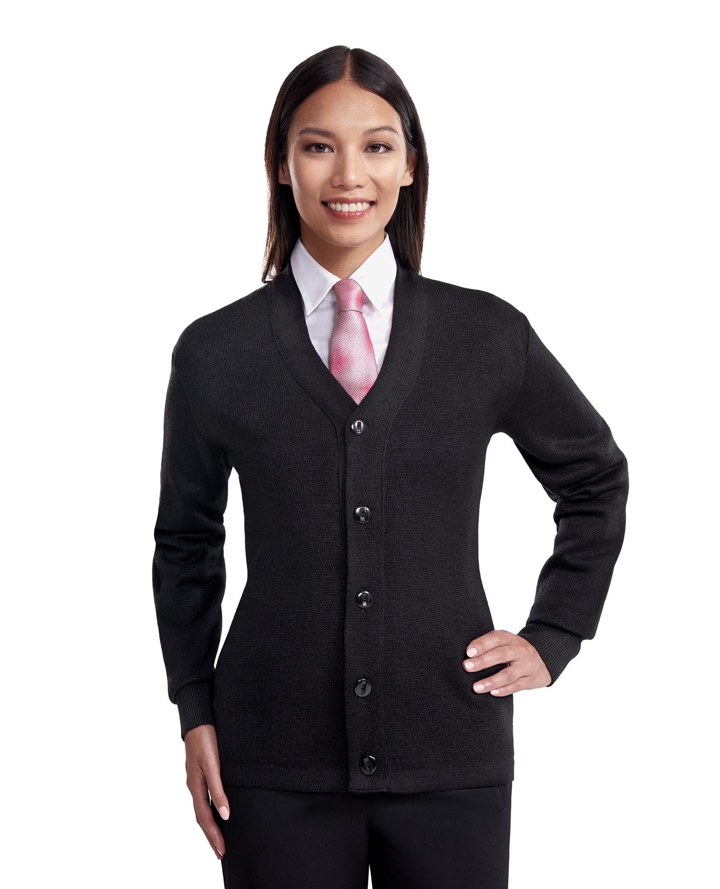 Cobmex V-Neck Long Sleeve Button Front Cardigan with Hemmed Waistband