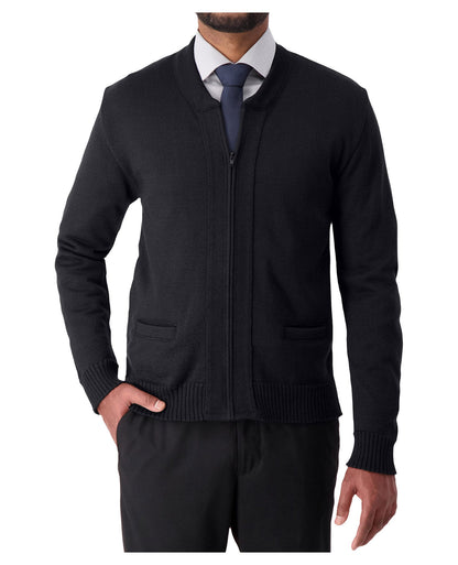 Cobmex Crew Neck Long Sleeve Zip Front Cardigan with Pockets, Ribbed Waistband and Cuffs