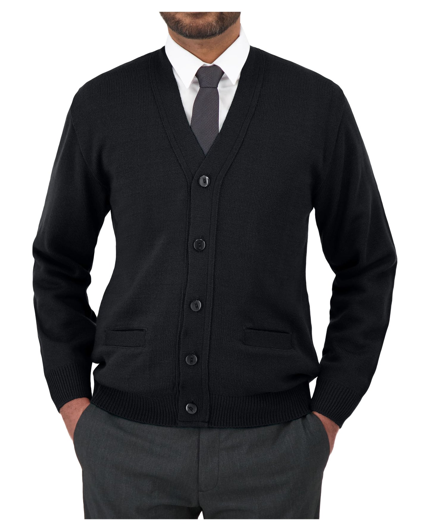Cobmex V-Neck Long Sleeve Button Front Cardigan with Pockets, Ribbed Waistband and Cuffs