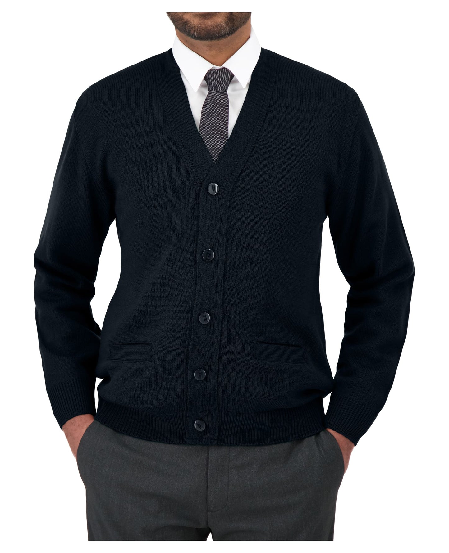 Cobmex V-Neck Long Sleeve Button Front Cardigan with Pockets, Ribbed Waistband and Cuffs