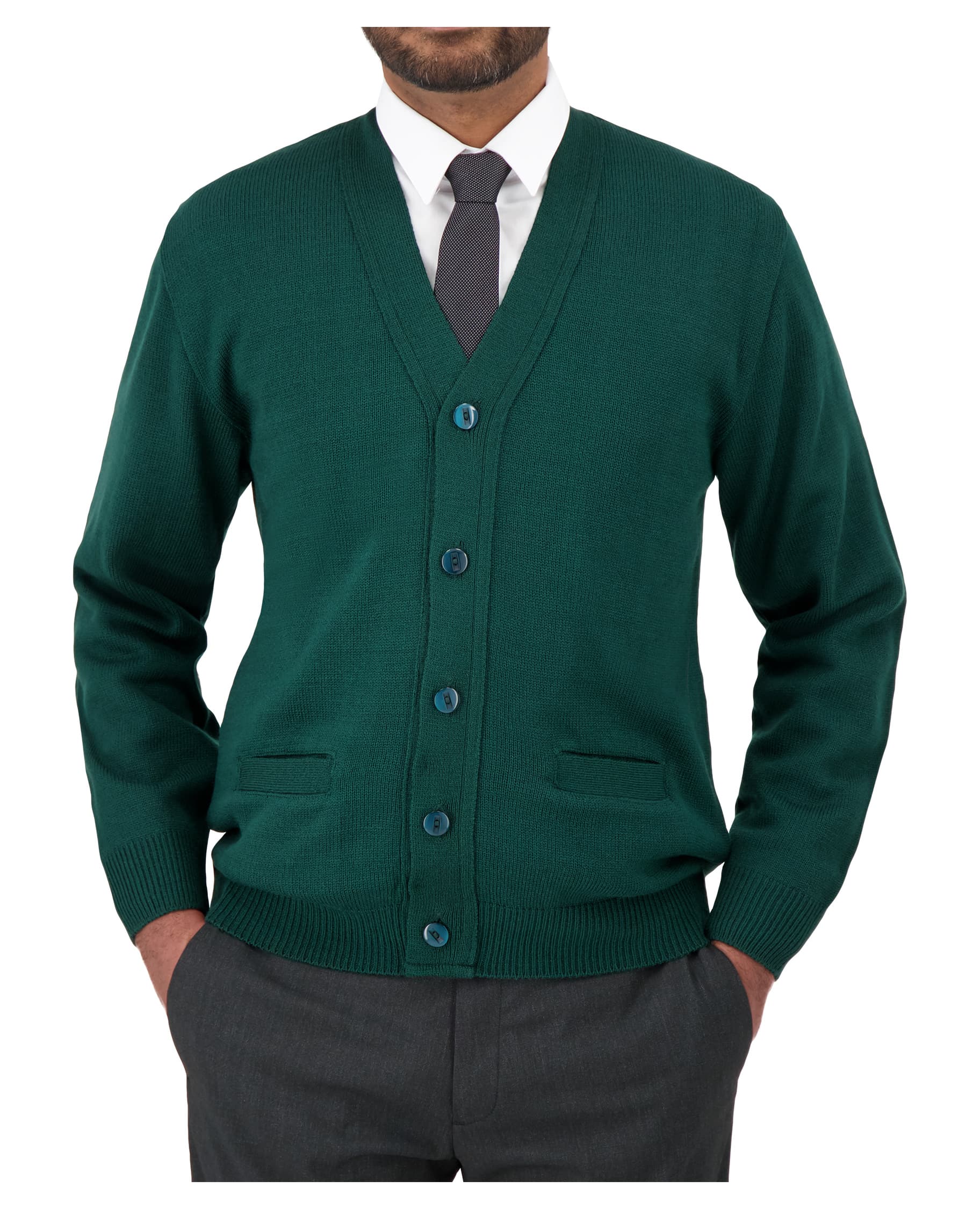 Cobmex V-Neck Long Sleeve Button Front Cardigan with Pockets, Ribbed Waistband and Cuffs