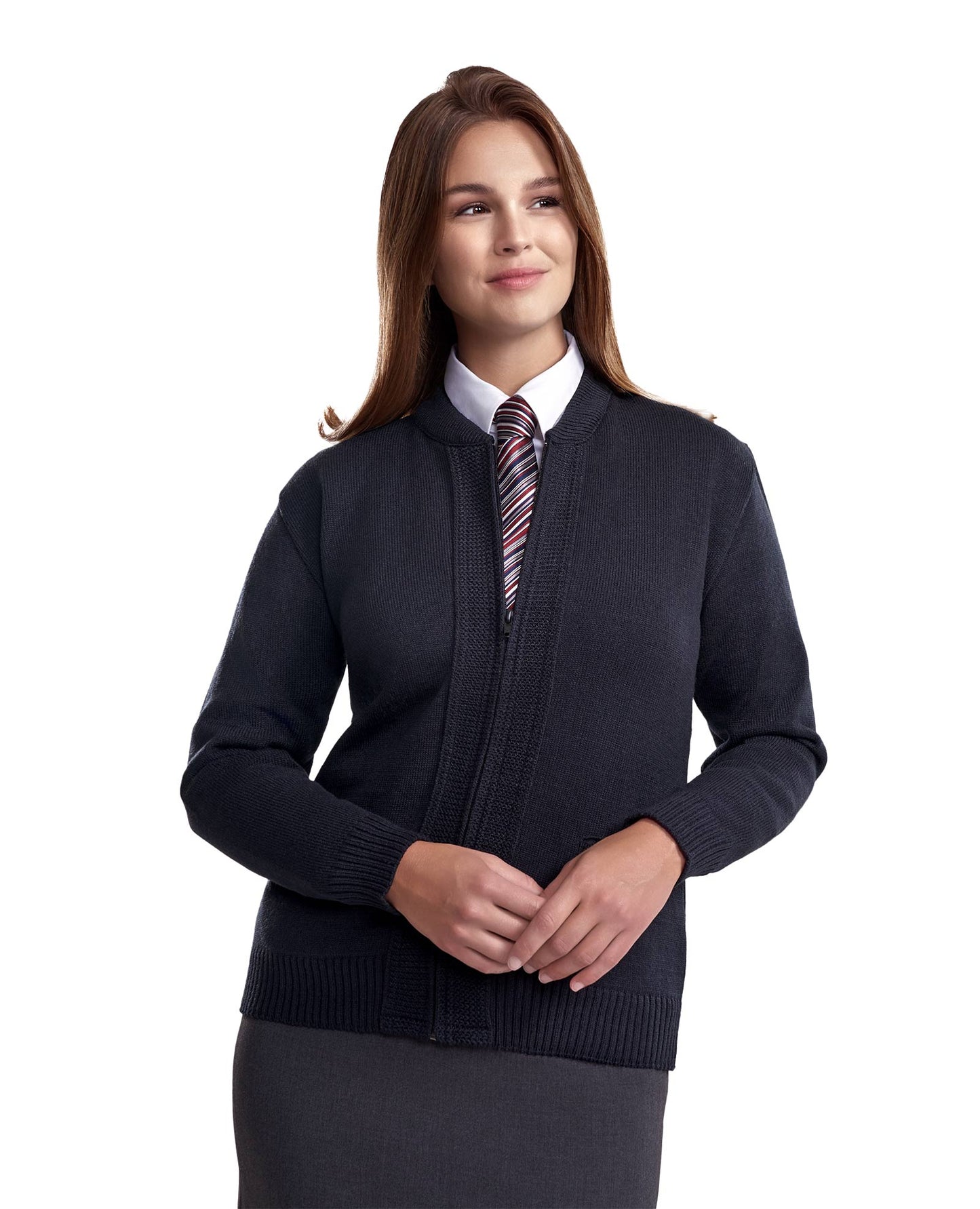 Cobmex Crew Neck Zip Front Cardigan with Seed Stitch Placket and Pockets, Reinforced Elbows, Ribbed Waistband and Cuffs