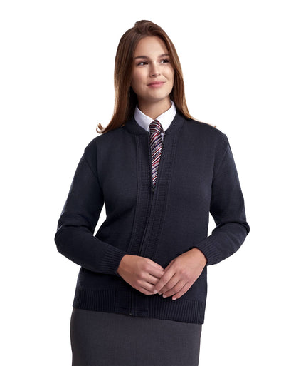 Cobmex Crew Neck Zip Front Cardigan with Seed Stitch Placket and Pockets, Reinforced Elbows, Ribbed Waistband and Cuffs