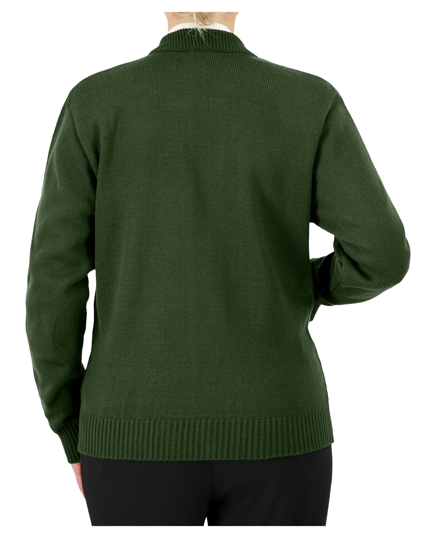 Cobmex Crew Neck Zip Front Cardigan with Seed Stitch Placket and Pockets, Reinforced Elbows, Ribbed Waistband and Cuffs