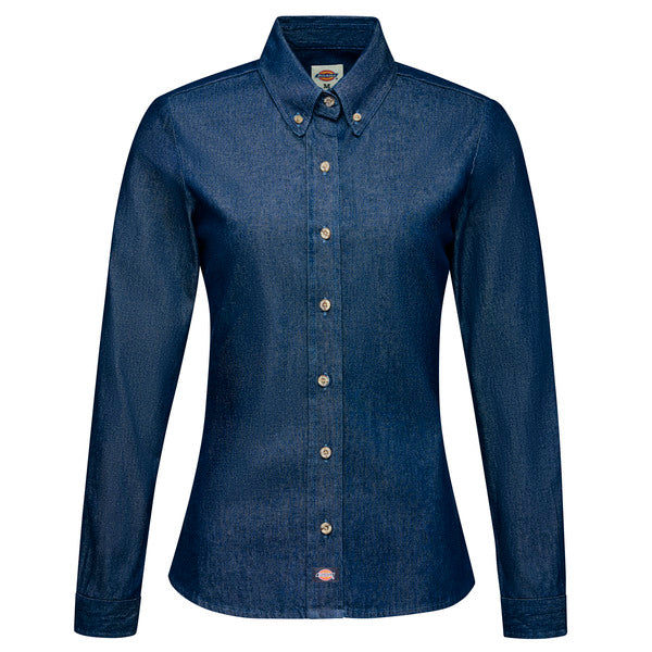Dickies Women's Denim Long Sleeve Work Shirt - Indigo Blue