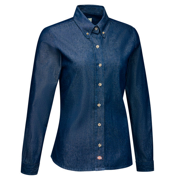 Dickies Women's Denim Long Sleeve Work Shirt - Indigo Blue
