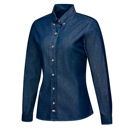 Dickies Women's Denim Long Sleeve Work Shirt - Indigo Blue