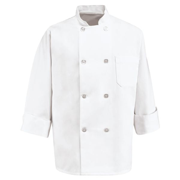Red Kap Eight Pearl Button Chef Coat with Thermometer Pocket - White