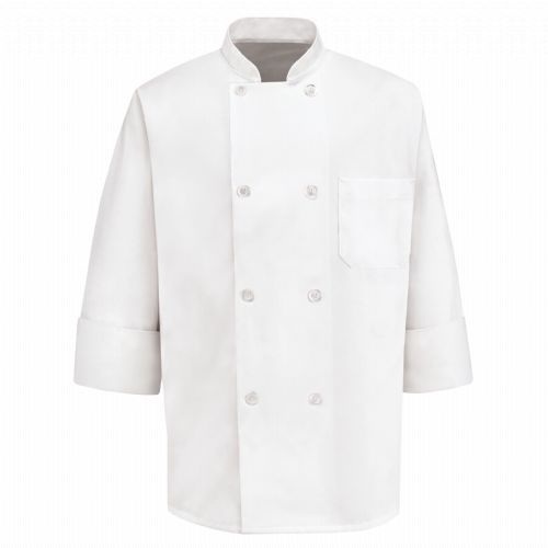 Red Kap Eight Pearl Button Chef Coat with Thermometer Pocket - White