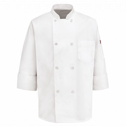 Red Kap Eight Pearl Button Chef Coat with Thermometer Pocket - White