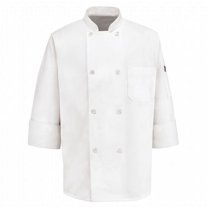 Red Kap Eight Pearl Button Chef Coat with Thermometer Pocket - White