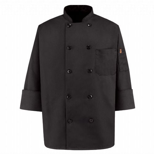 Red Kap Black Chef Coat Ten Knot Buttons - Black