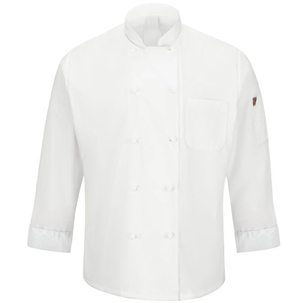 Red Kap Men's Ten Knot Button Chef Coat with OilBlok + MIMIX® - White