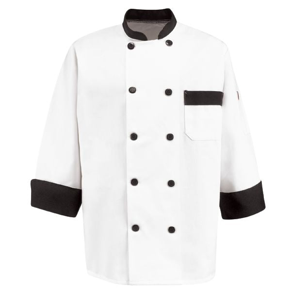 Red Kap Garnish Chef Coat - White w/ Black Trim