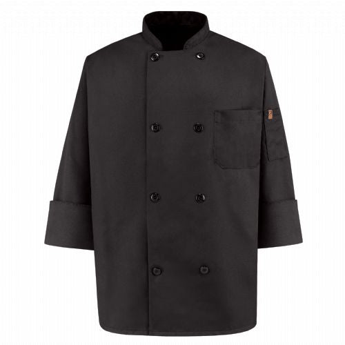 Red Kap Eight Pearl Button Black Chef Coat - Black