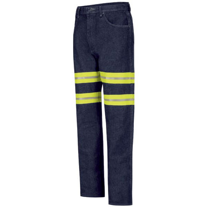 Red Kap Men's Enhanced Visibility Relaxed Fit Jean - Prewash with Yellow/Green Visibility Trim