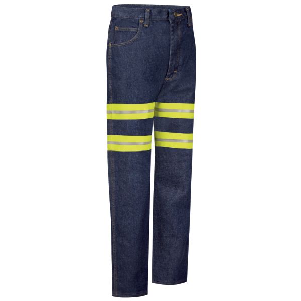 Red Kap Men's Enhanced Visibility Relaxed Fit Jean - Prewash with Yellow/Green Visibility Trim