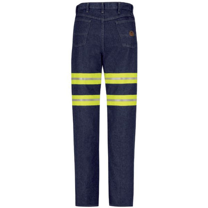 Red Kap Men's Enhanced Visibility Relaxed Fit Jean - Prewash with Yellow/Green Visibility Trim