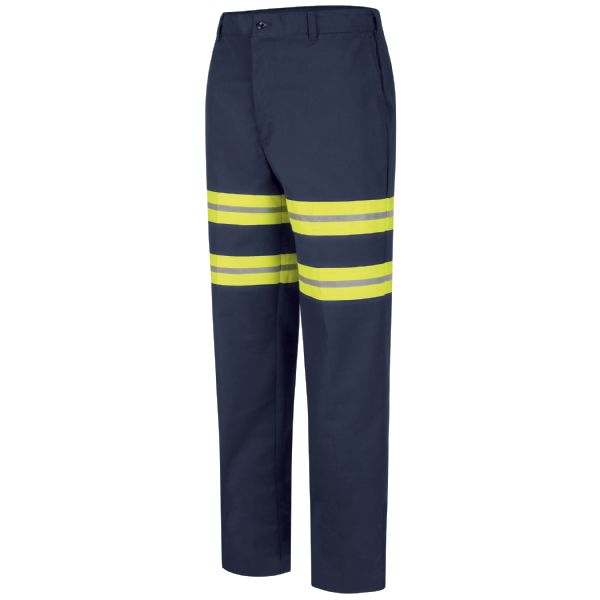 Red Kap Men's Enhanced Visibility Dura-Kap® Industrial Pant - Navy with Yellow/Green Visibility Trim