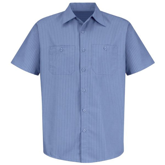 Red Kap Men's Short Sleeve Industrial Stripe Work Shirt - Petrol Blue/Navy Stripe