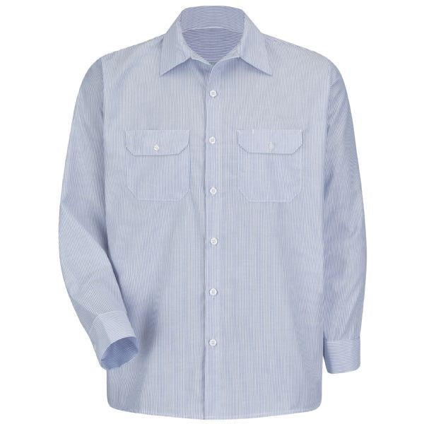 Red Kap Men's Long Sleeve Deluxe Uniform Shirt - White/Blue Pin Stripe