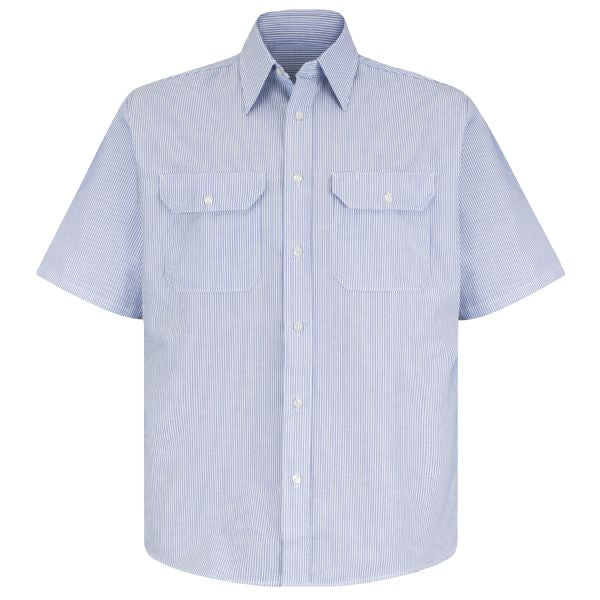 Red Kap Men's Short Sleeve Deluxe Uniform Shirt - White/Blue Pin Stripe