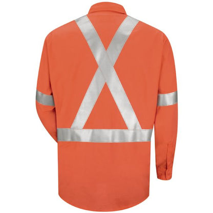 Red Kap Men's Long Sleeve Poplin Dress Shirt with CSA Compliant Reflective Trim - Orange